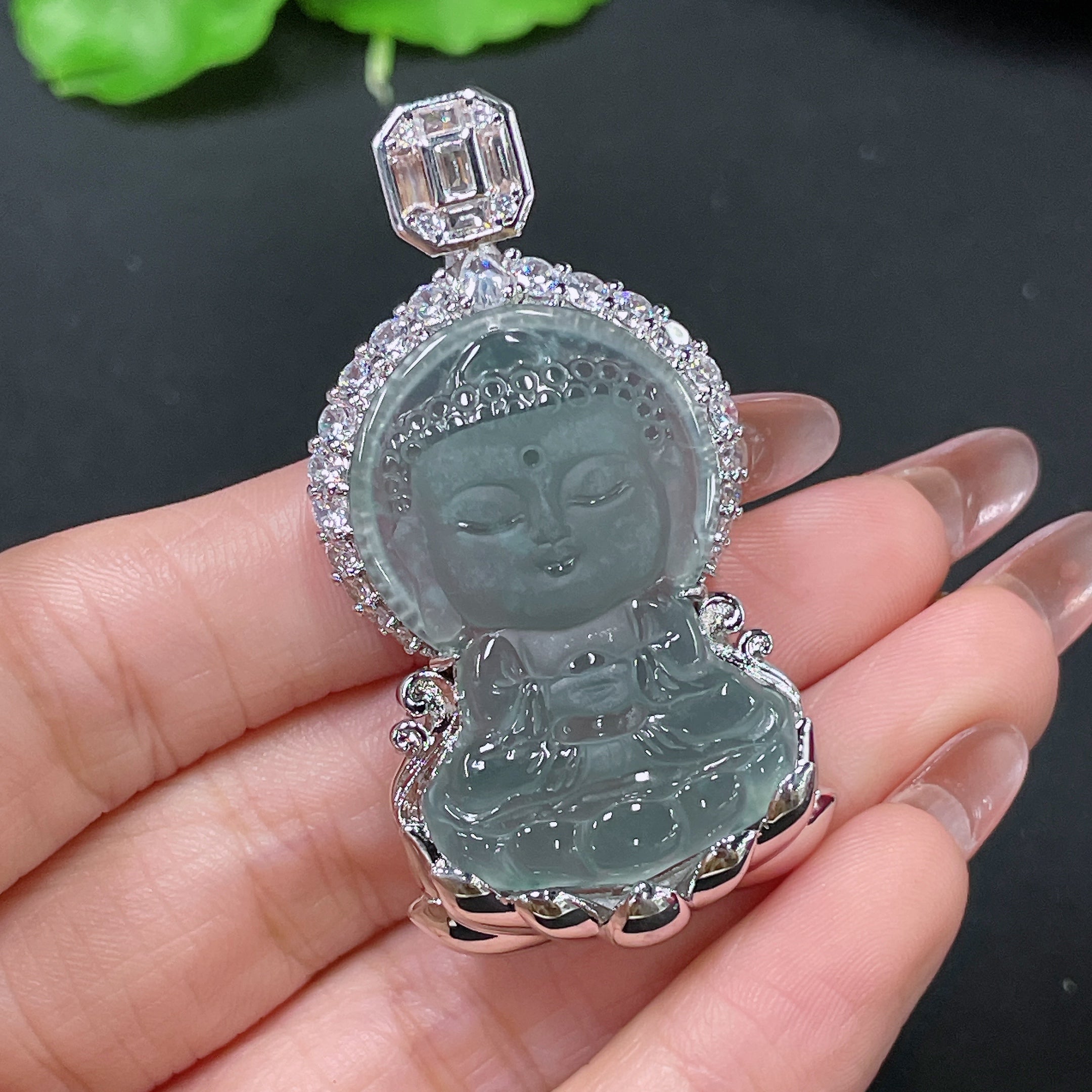 Jadeite Pendant Baby Buddha Non-Gold Total Weight Approx. 18.9g