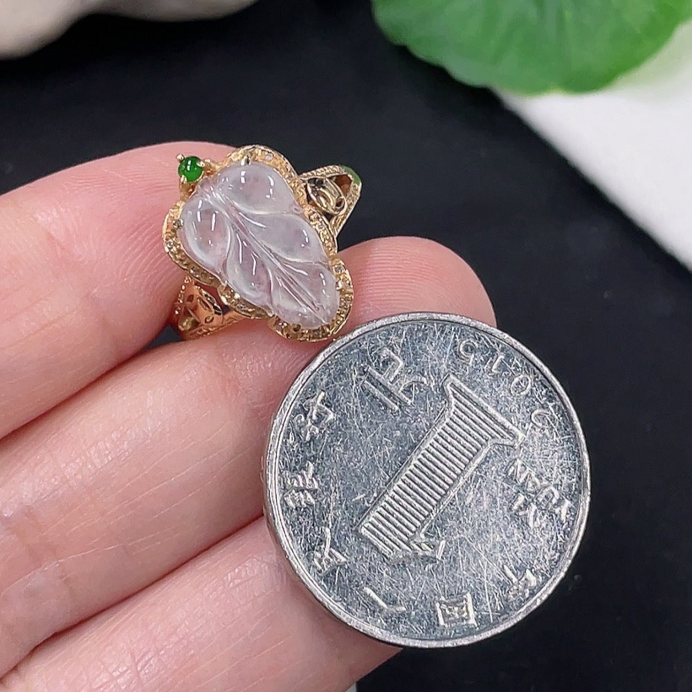 Jadeite Inlaid Ring Size 14 18K Gold Total Weight Approx. 2.2g (Non-Diamond)