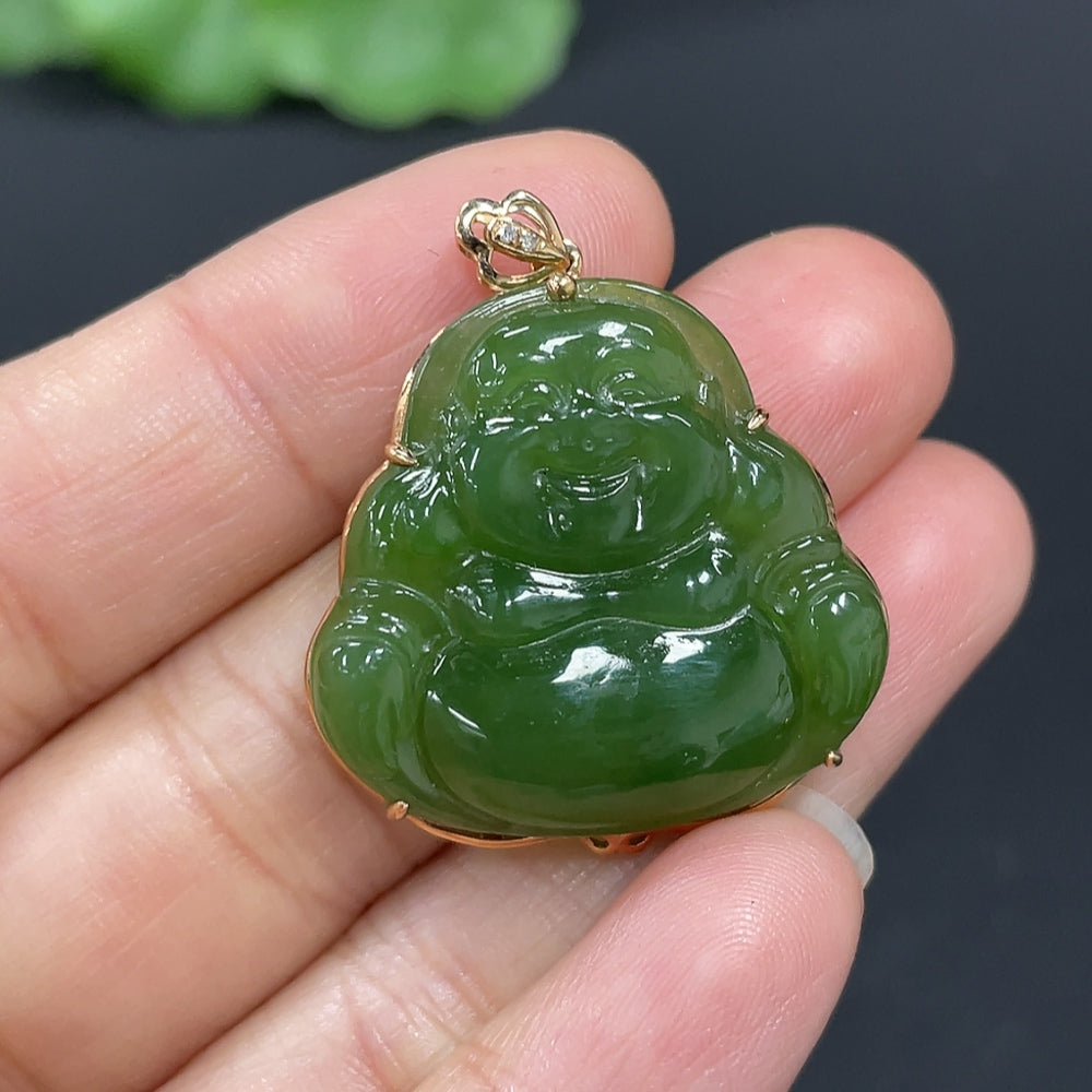 Hetian Jade Jasper Inlaid Buddha 18k Gold Total Weight Approx. 5.2g Non-Diamond
