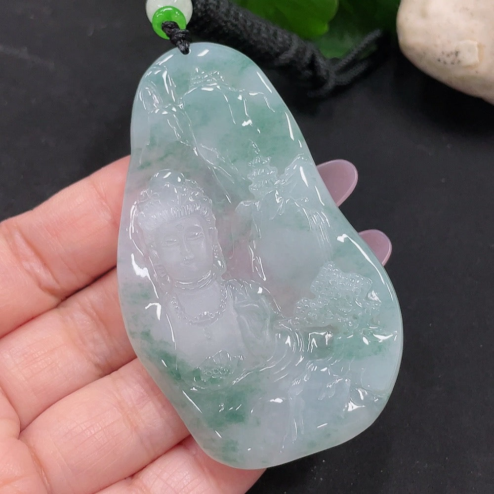 Jadeite Guanyin Pendant Total Weight Approx. 37.1g (Including Rope Weight)
