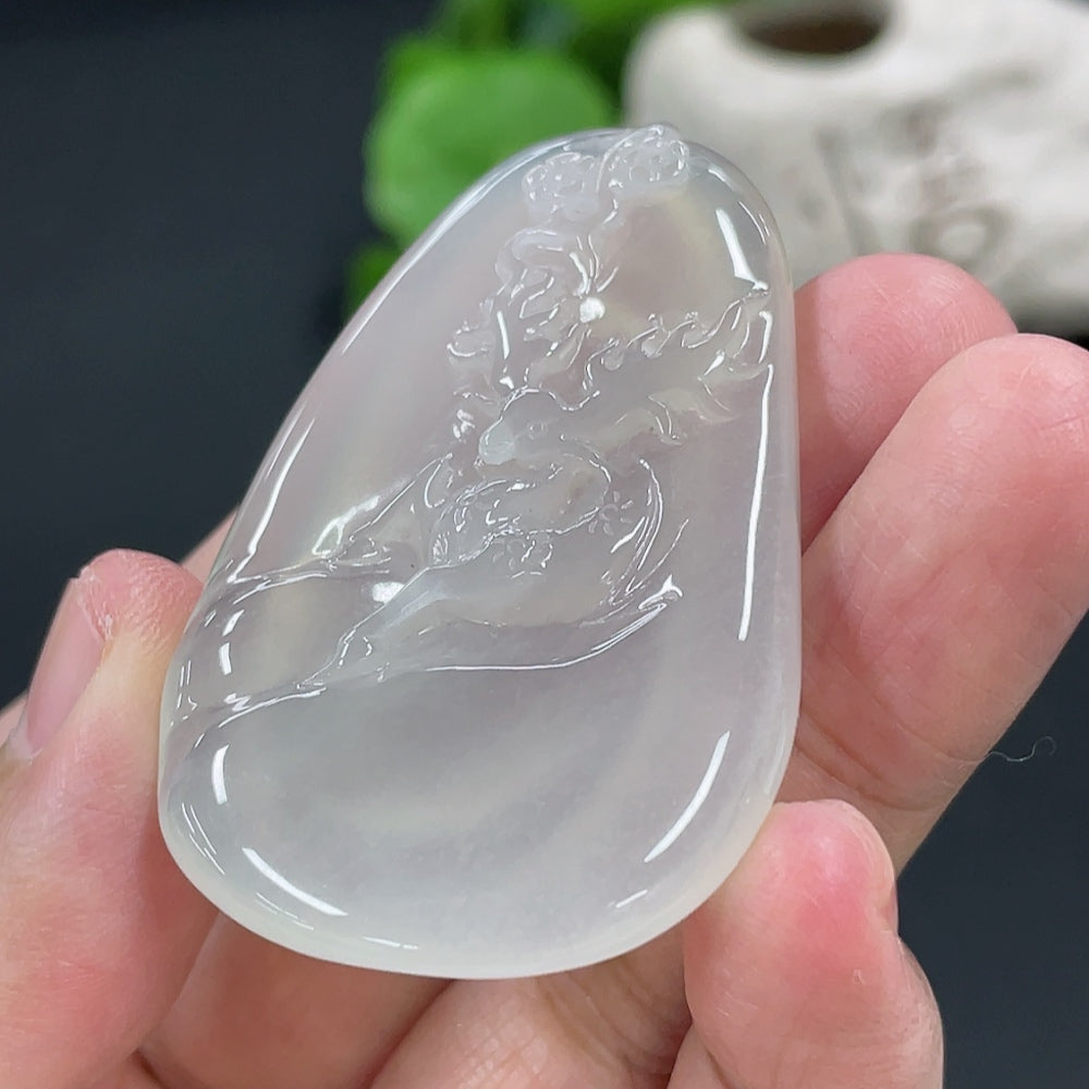 Jadeite Deer Pendant, Total Weight Approx. 25.96g