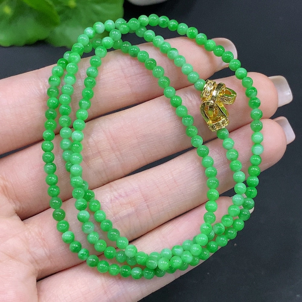Jadeite Bead Necklace, Approx. 2.9mm, Total Weight Approx. 9.38g, Non-Gold Clasp