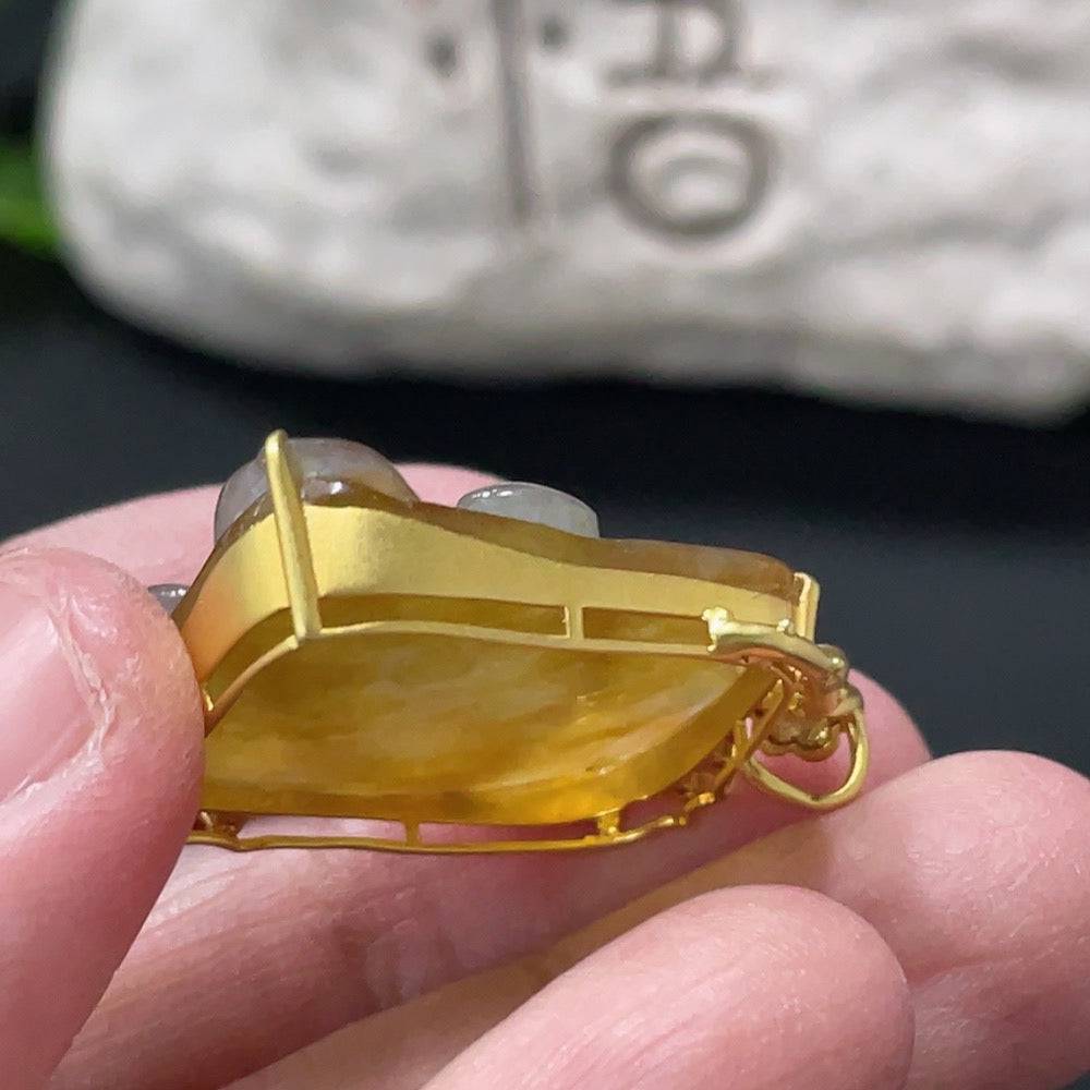 HUILIU HQ jadeite lotus inlaid pendant featuring intricate jade craftsmanship and detailed lotus design, certified jade jewelry.