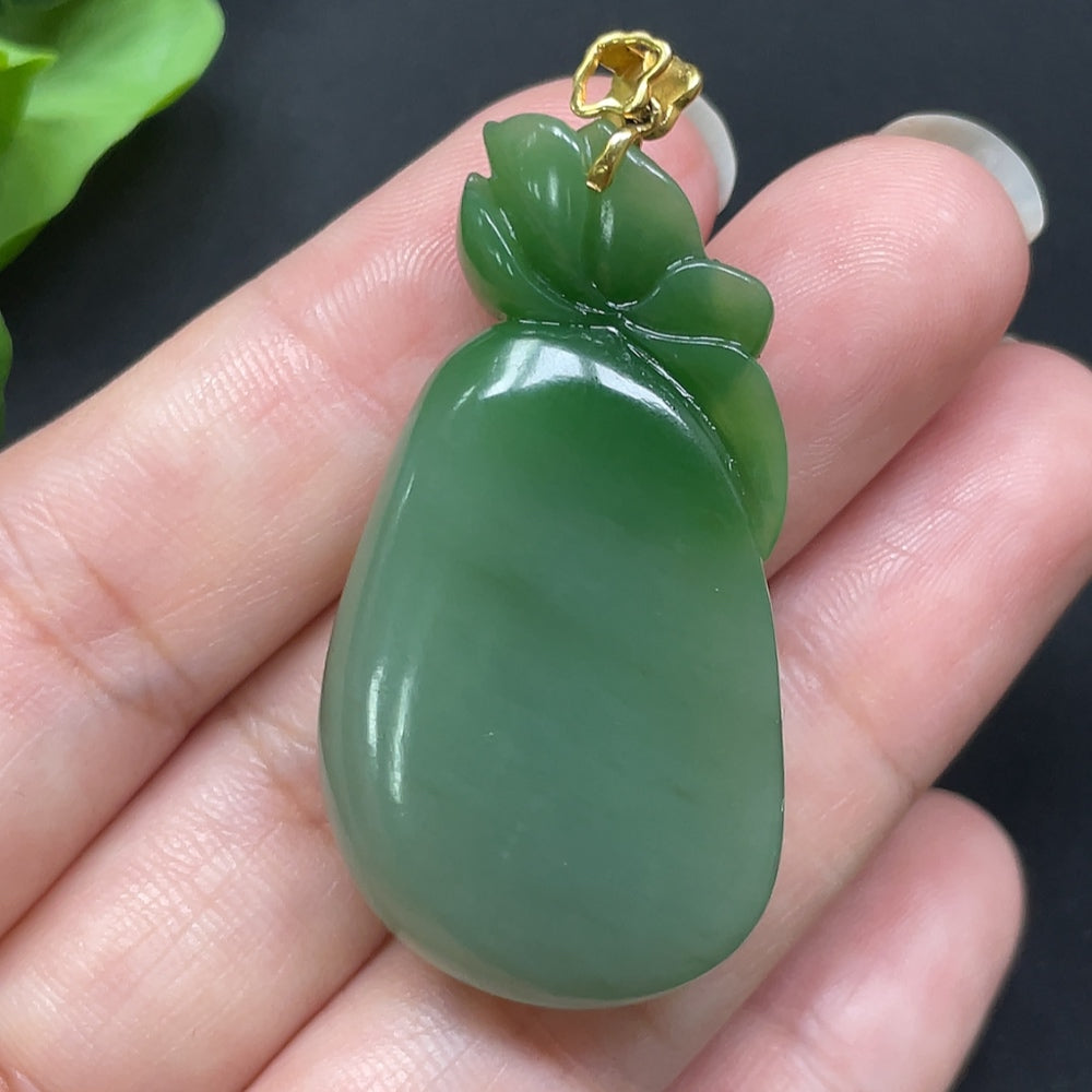 Hetian Jade Flower and Prosperity Pendant 18k Gold Total Weight Approx. 15.9g