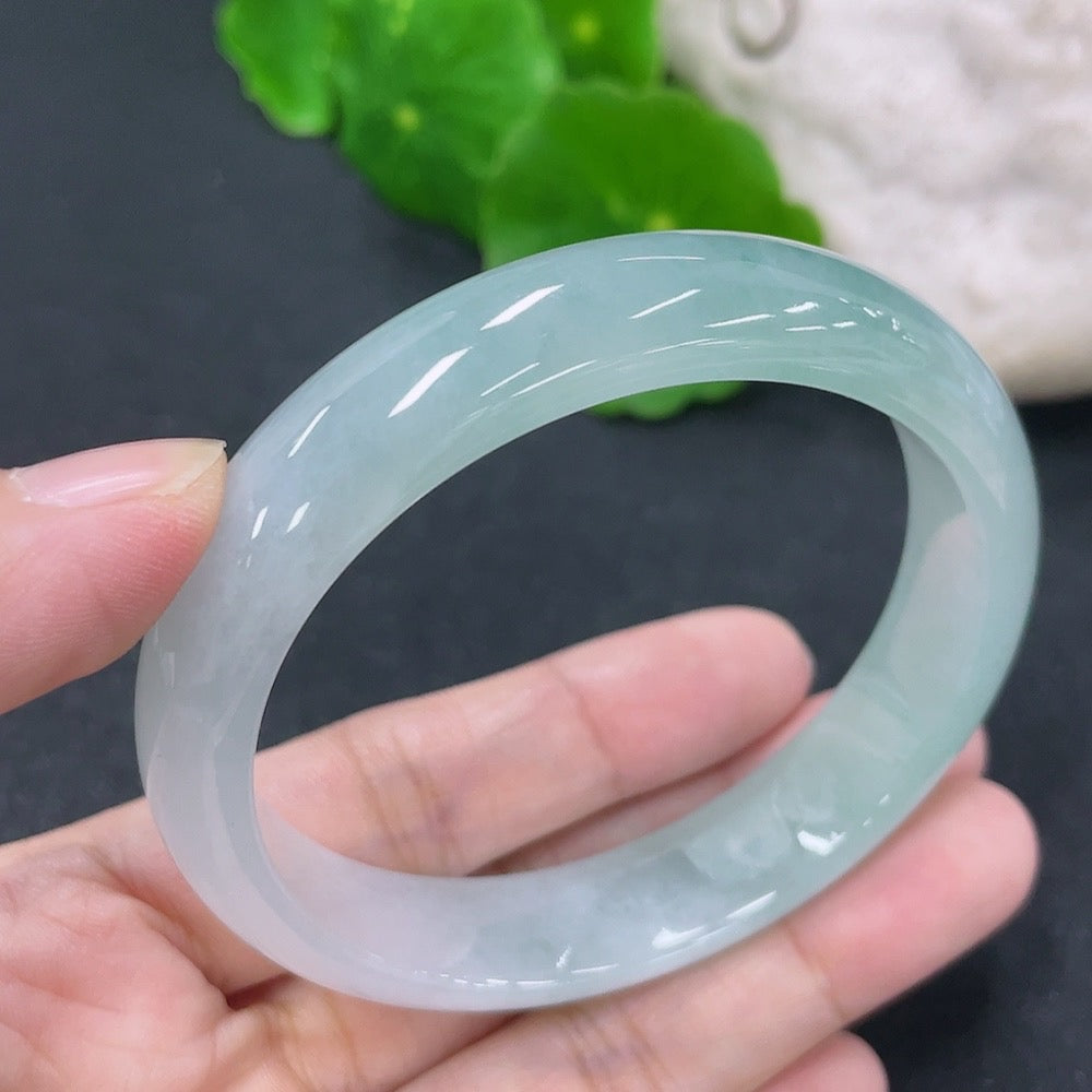 Jadeite round bracelet with 52.5mm diameter, HKHQ jade jewelry, showcasing smooth, polished green jade beads.