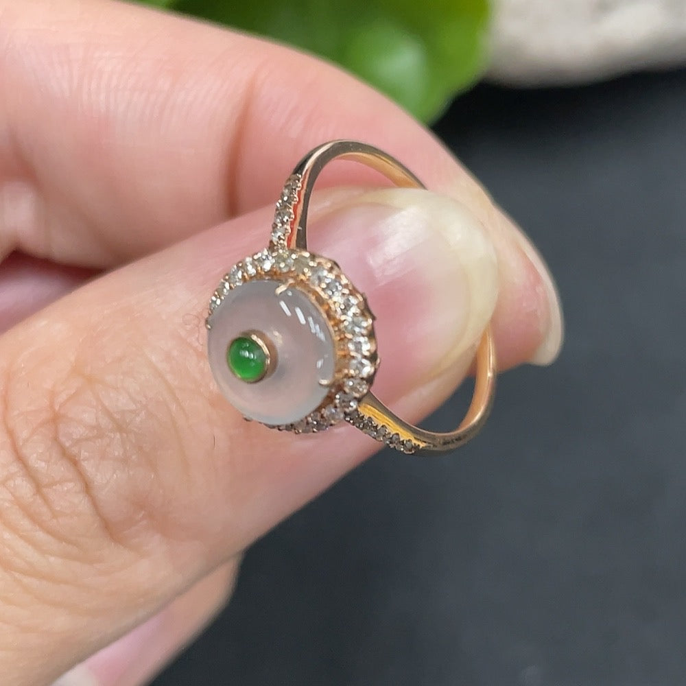 Jadeite Inlaid Ring Size 13 18K Gold Inlaid Total Weight Approx. 1.55g