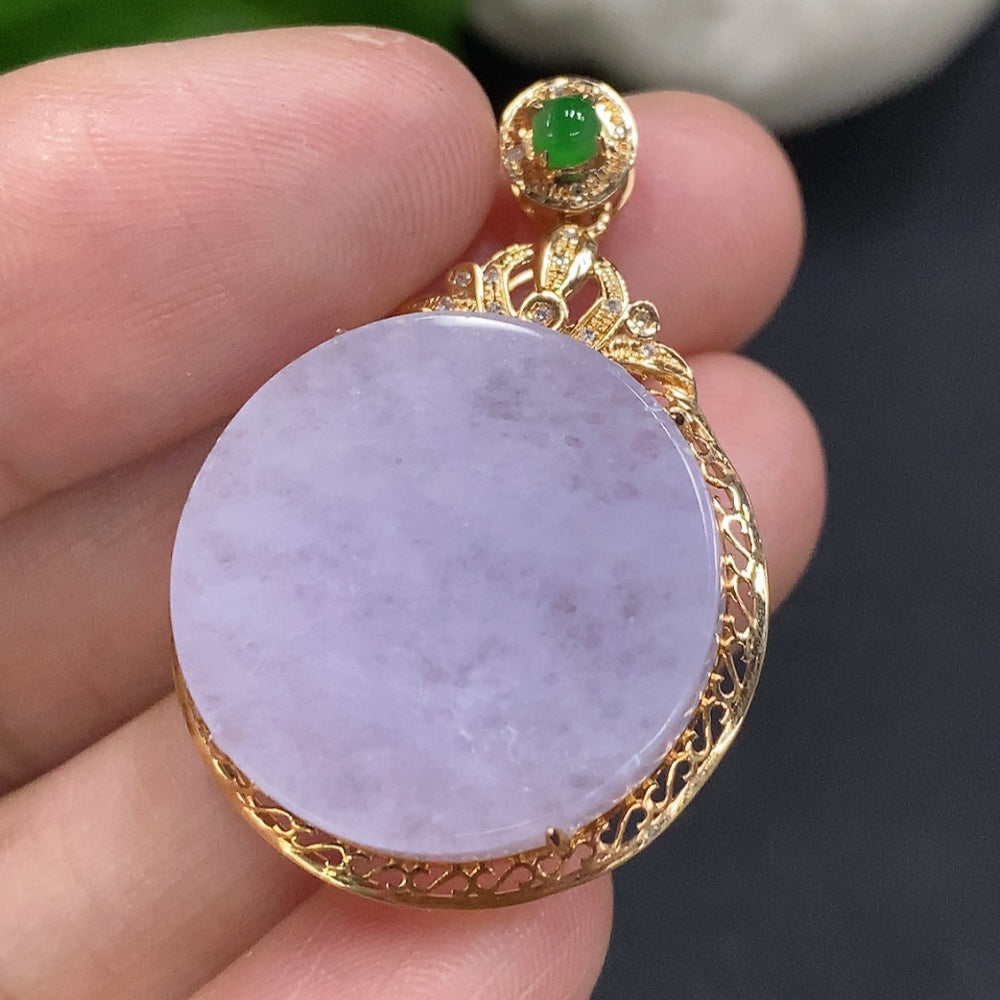 Jadeite Plain Pendant Necklace 18K Gold Total Weight Approx. 5.1g (With Diamond Accents)