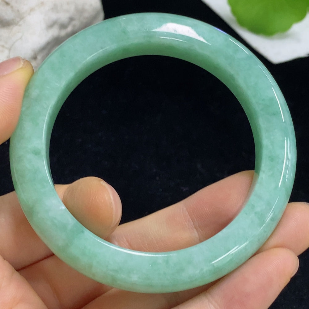 Jadeite round bracelet with 57.71g weight, size 53, featuring smooth jade stones, crafted by HKHQ.