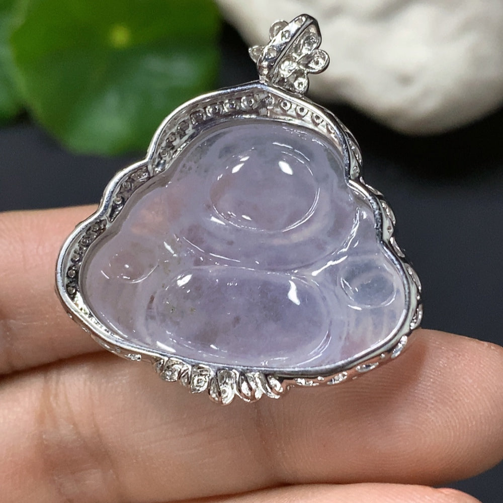 Jadeite Buddha Pendant with 18K Gold Setting, Approx. 7.3g