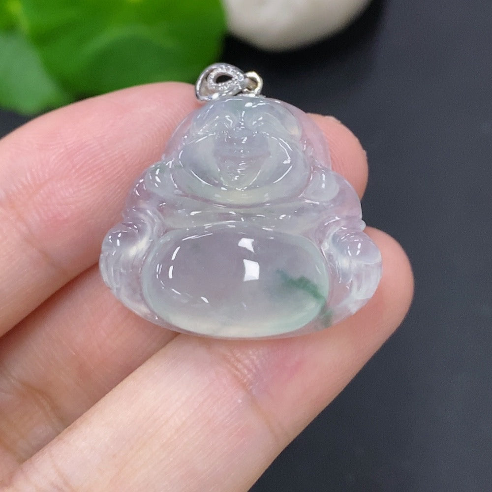 Jadeite Buddha Pendant with 18K Gold Clasp, Diamond Accents