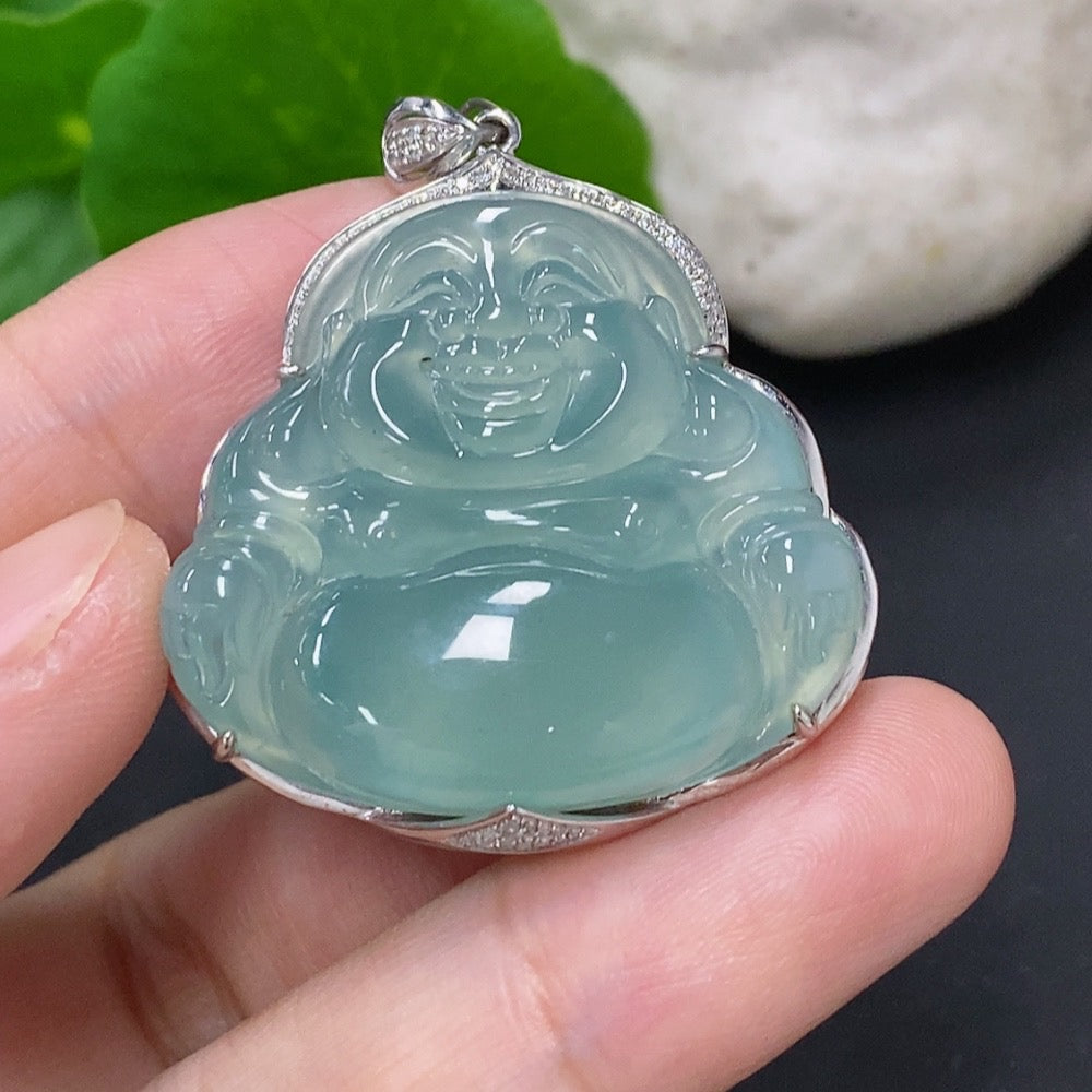 Jadeite Buddha Pendant with 18K Gold and Diamond Accents