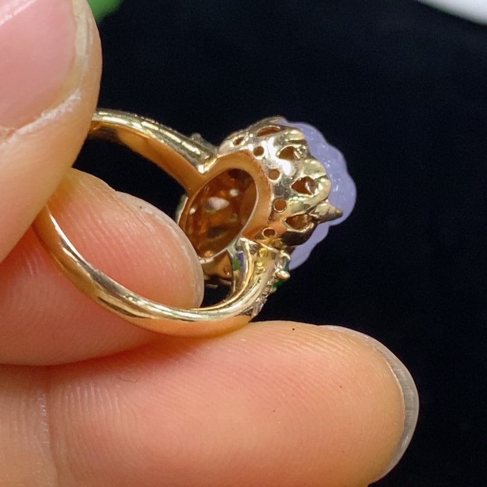 Huiliu Jadeite Pi Xiu ring with inlaid diamonds, featuring intricate jade design and certified craftsmanship.