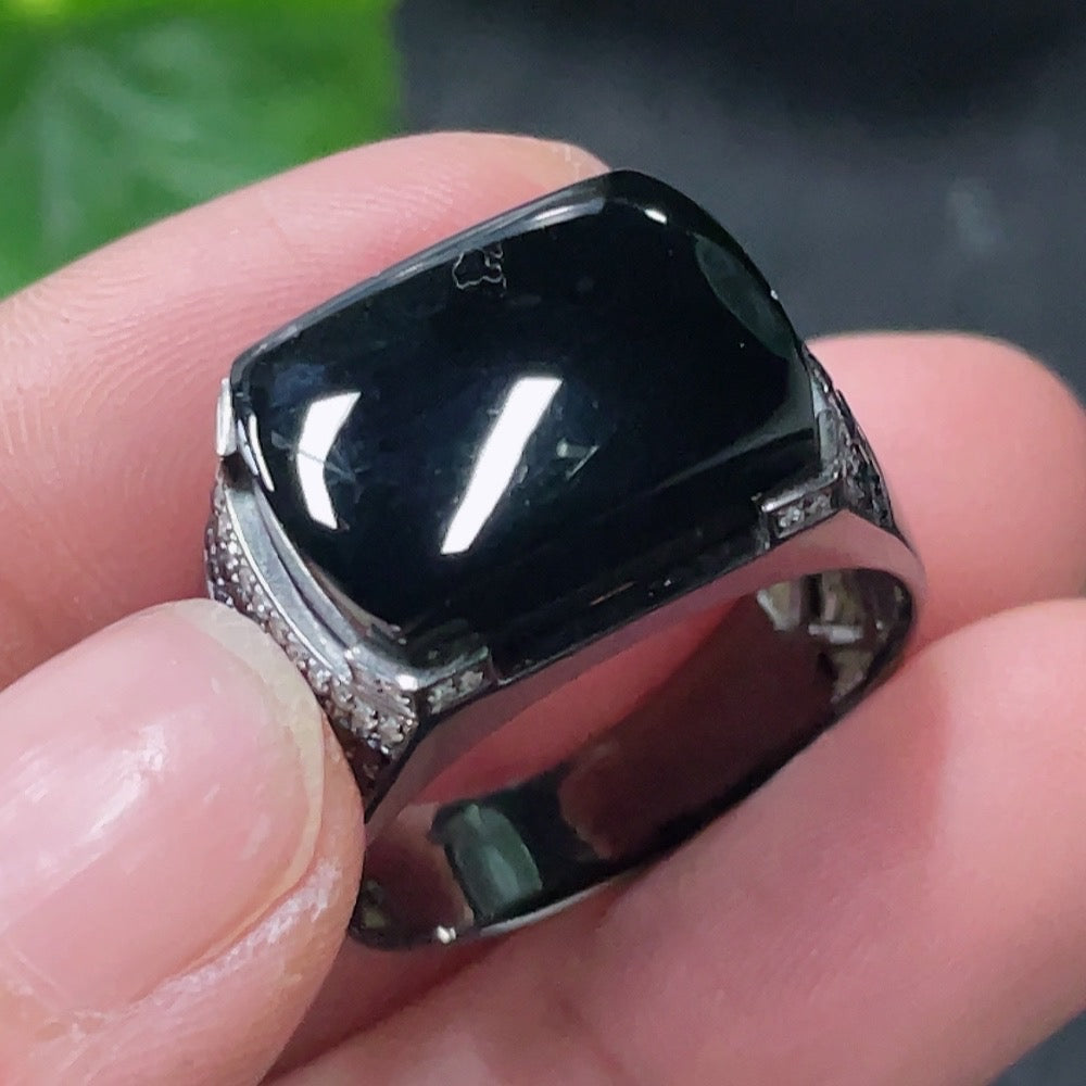 Jadeite Ring with 18k Gold and Diamond Accents, Size 19, Total Weight Approximately 6.6g