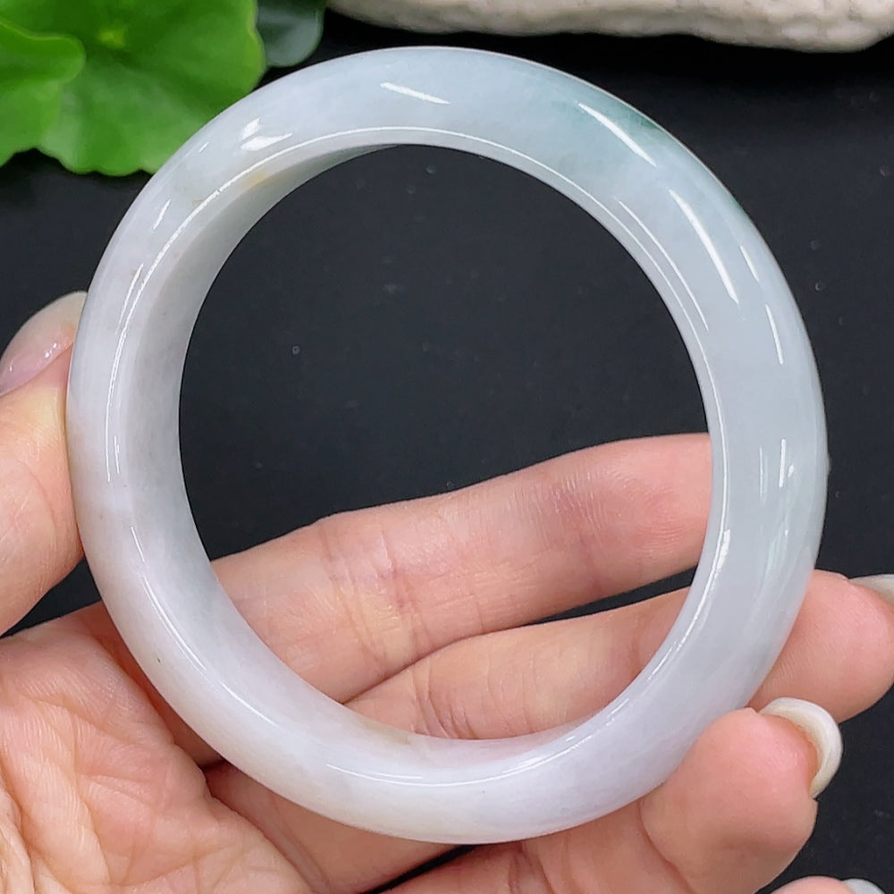 Jadeite round bangle with size 55.1 and weight 55.3g, featuring smooth, polished jade surface, by HKHQ.