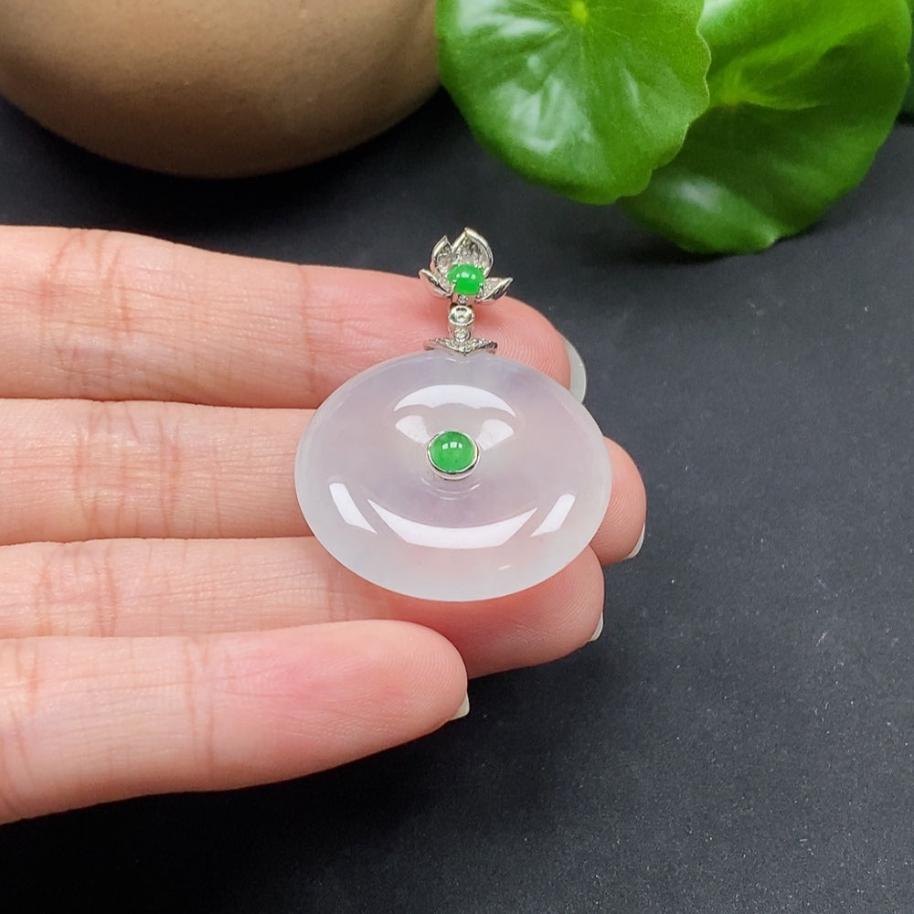 Jadeite Inlaid Pendant Peace Knot with Diamond Accents 18K