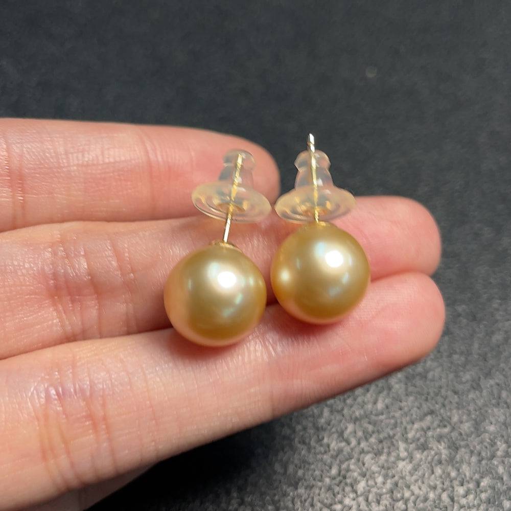 Huiliu Certified seawater pearl earrings with 11.2mm round white pearls, natural color, elegant jewelry for pierced ears.