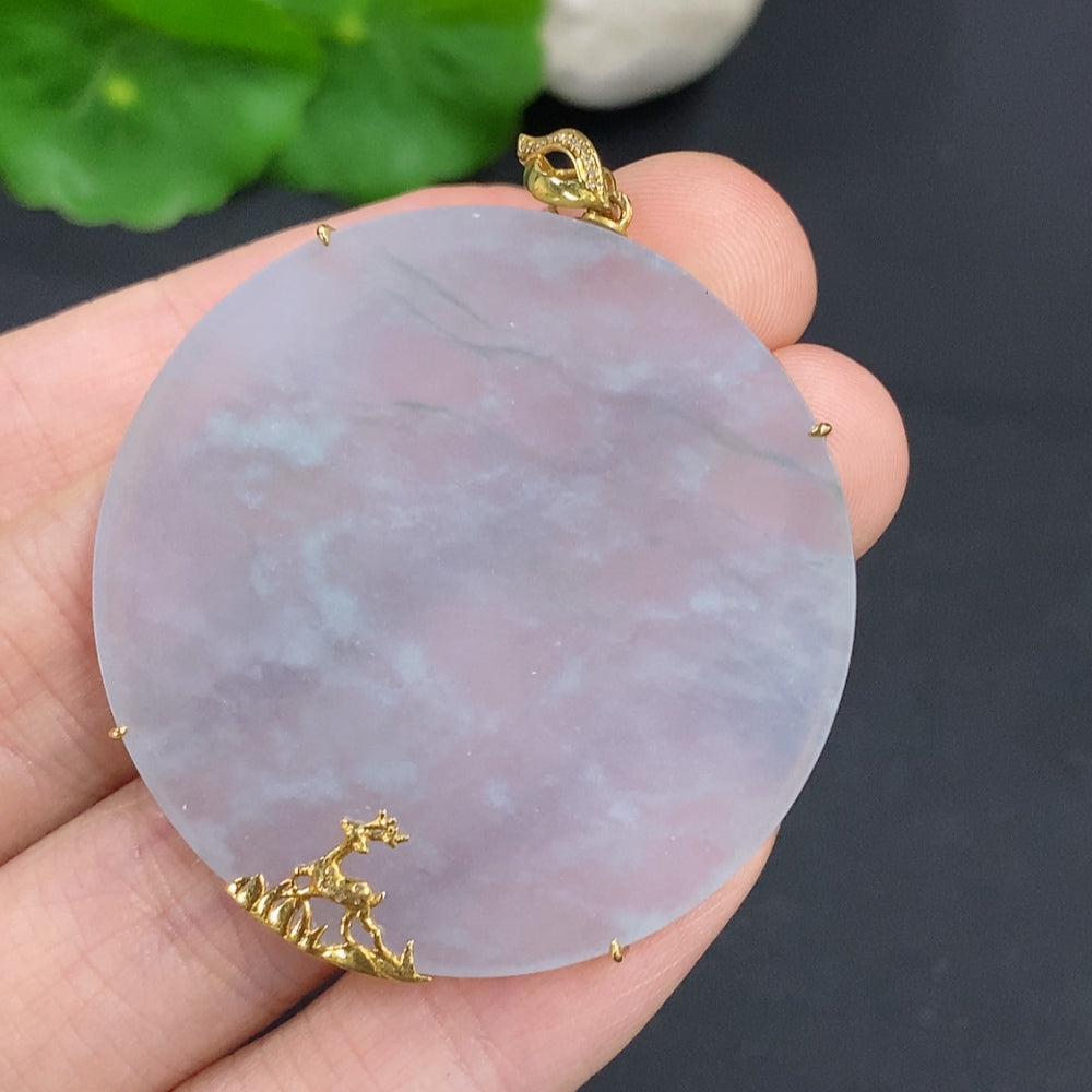 Jadeite plain pendant necklace with 18K gold and diamond accents, elegant jewelry featuring a polished jadeite stone.