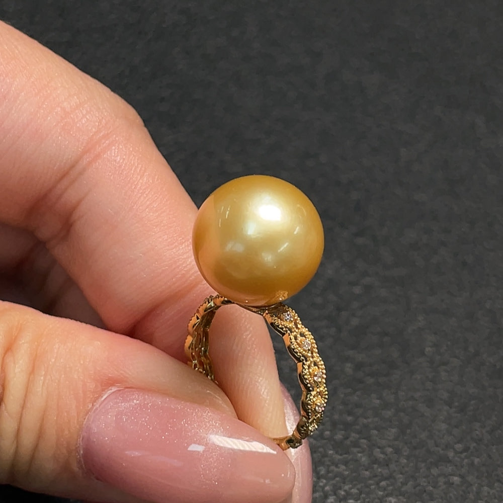 Seawater Pearl Ring 18K Gold Color Origin Undetermined Non-Diamond Total Weight Approx. 4.23g Size 10 Stone 13.1mm