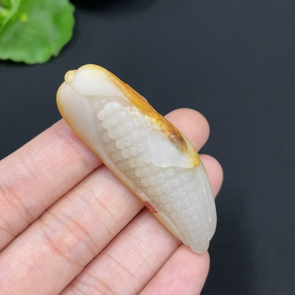 HKHQ Hetian Jade pendant necklace featuring a corn-shaped formation in undetermined skin tone, elegant and natural gemstone design.