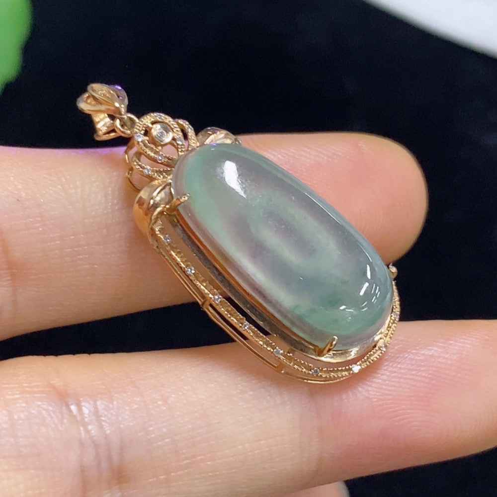 Jadeite Melon-shaped Pendant with and Diamond Accents, Approximately | Huiliu Certified