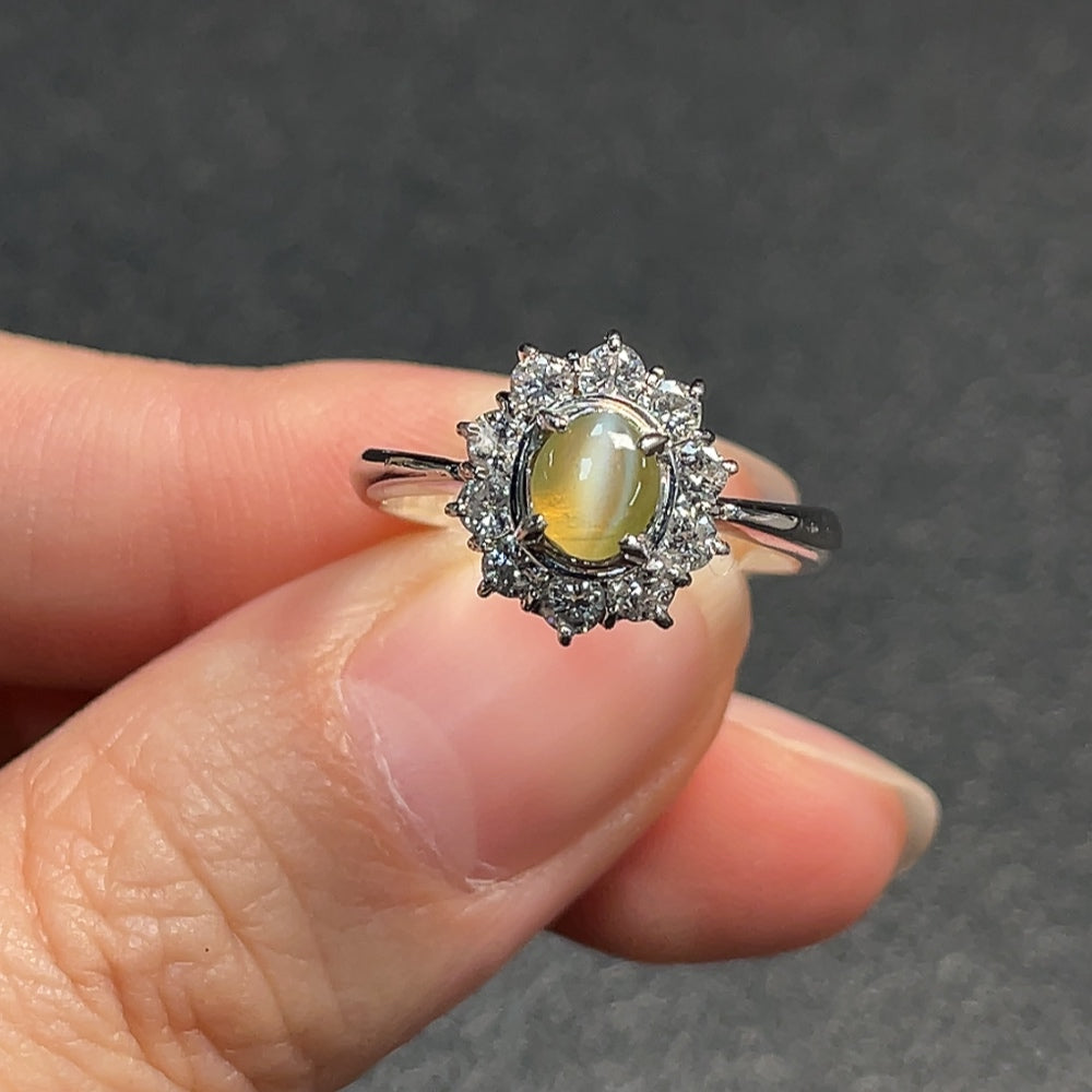 Chrysoberyl Ring with Diamond Accent, Pt90%, . | Huiliu Certified