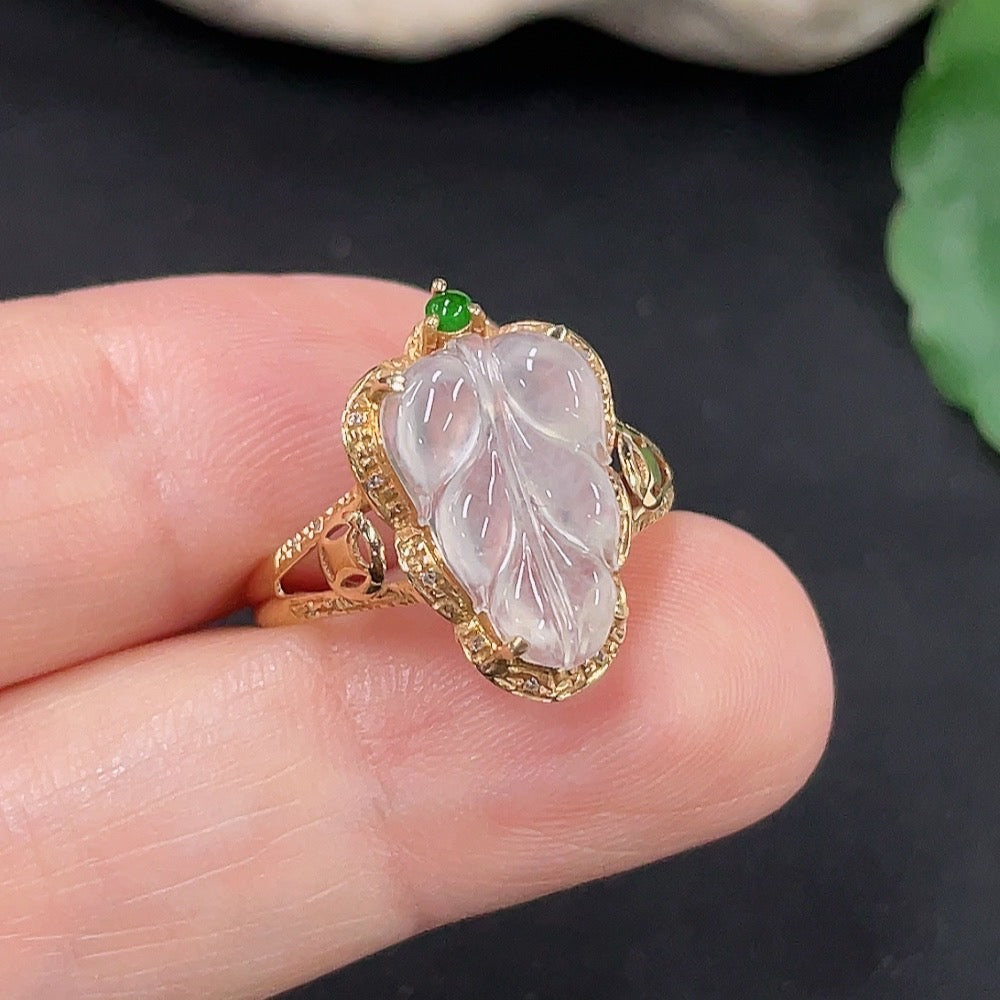 Jadeite Inlaid Ring Size 14 18K Gold Total Weight Approx. 2.2g (Non-Diamond)