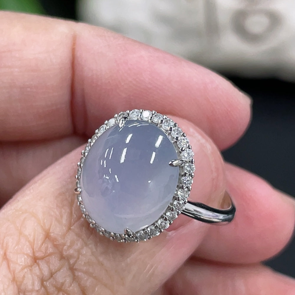 Jadeite Cabochon Inlaid Ring, 18k Gold with Diamond Accents, Size 12.5, Total Weight Approx. 3.58g