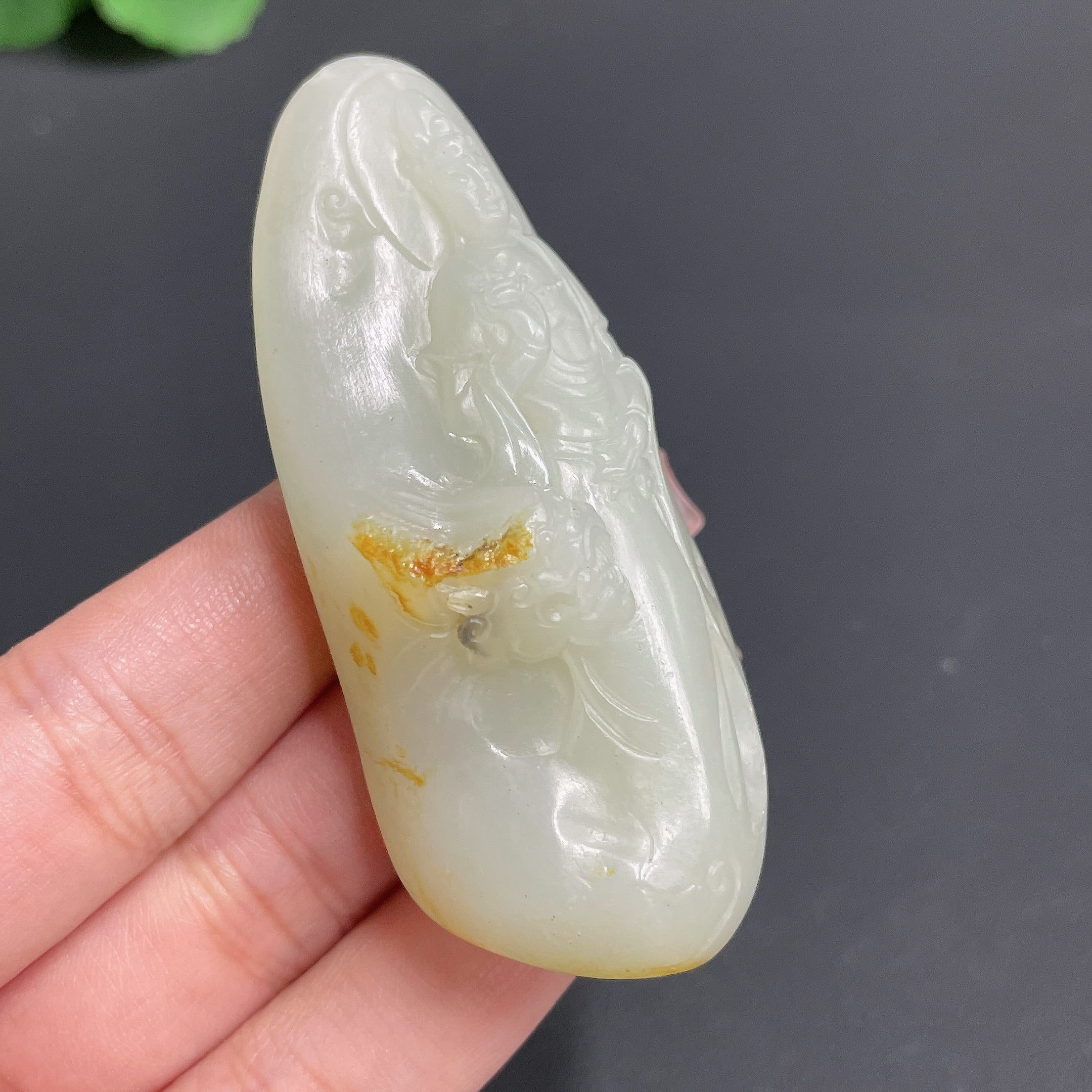 Hetian Jade Seed Material Pendant Guanyin Total Weight Approx. 66.03g Skin Color Origin Undetermined