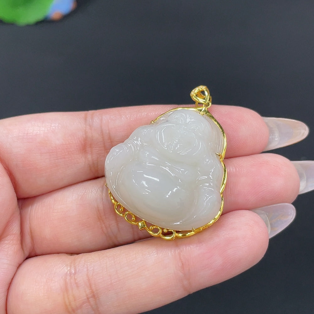 Hetian Jade Inlaid Pendant Buddha Total Weight Approx. 15.3g 18k Non-Diamond