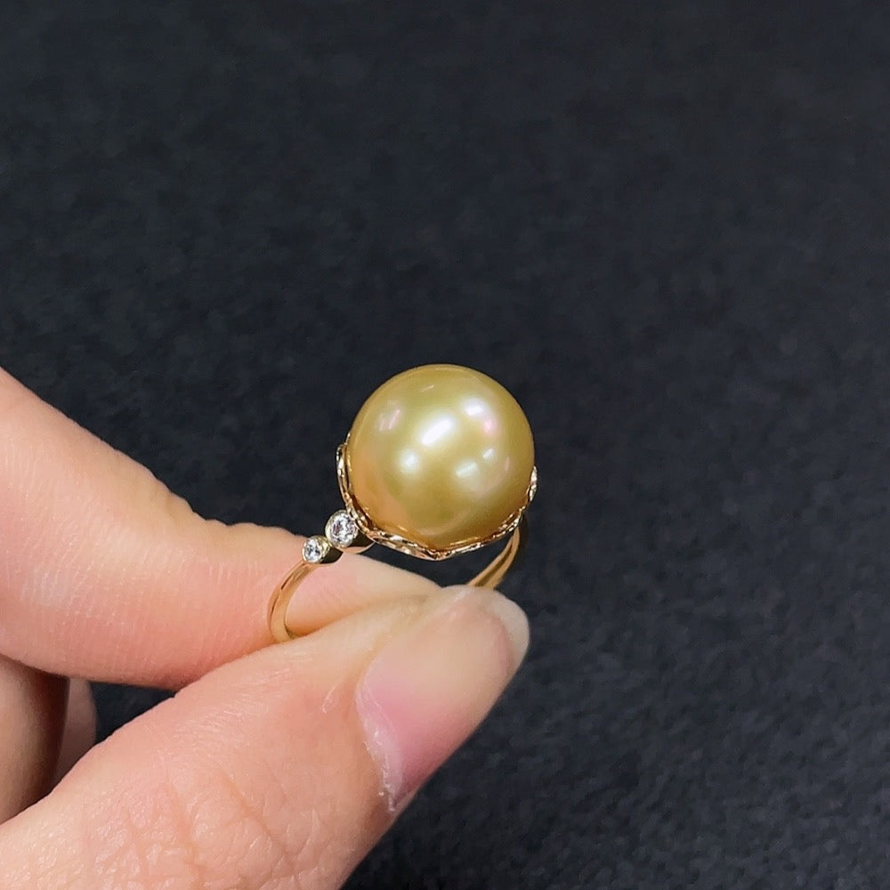 HUILIU HQ seawater pearl ring with undetermined color, 11.2mm pearl, gold content Au58%, size 13, weight 3.61g, non-diamond jewelry