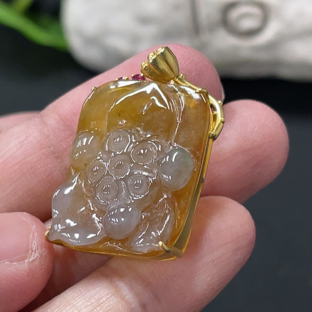 Jadeite Lotus Inlaid Pendant Inlaid . | Huiliu Certified