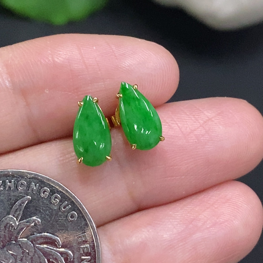 Jadeite Ear Studs 18K Gold Total Weight Approx. 1.5g