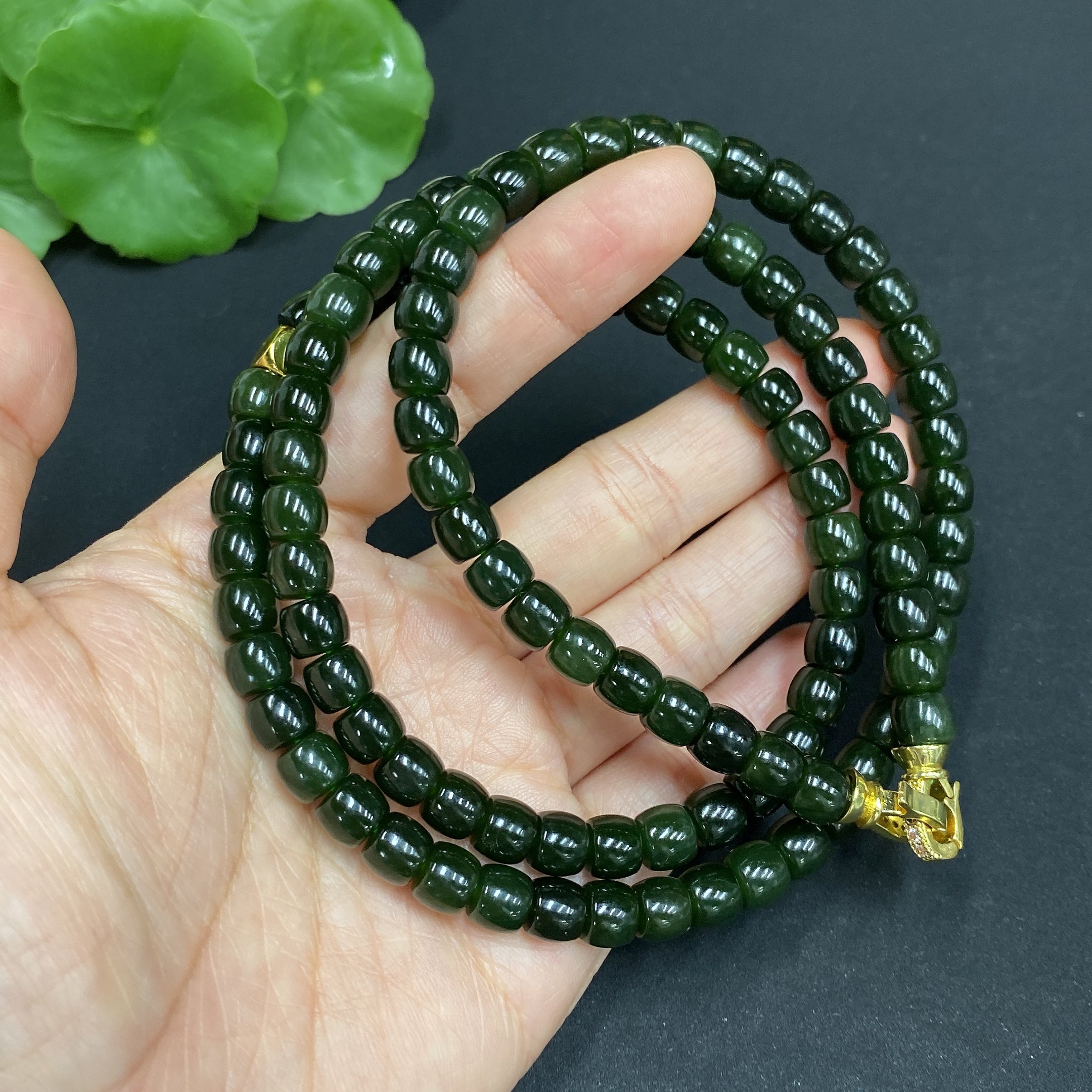 Hetian Jade Bead Necklace Approx. 6.6mm Non-gold Inlaid Total Weight Approx. 62.3g