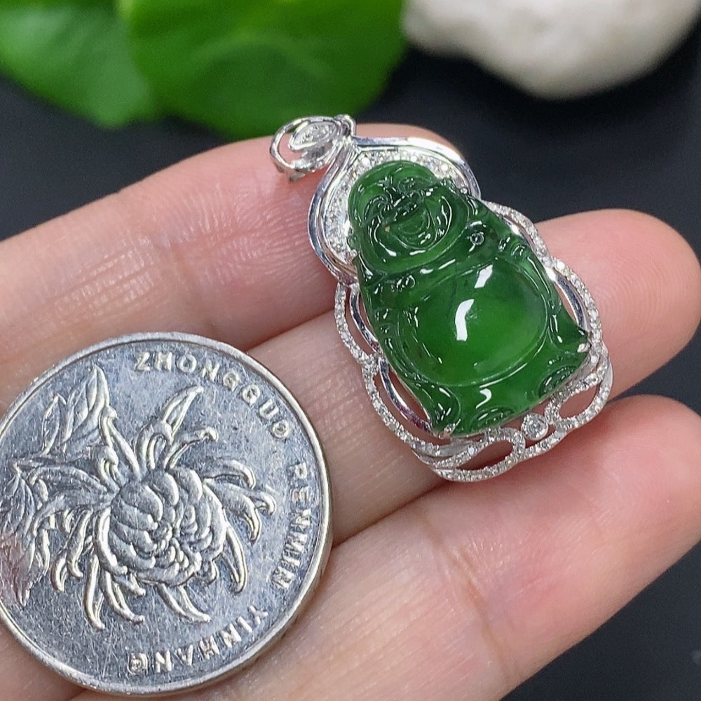 Jadeite Buddha Pendant with 18K Gold and Diamonds
