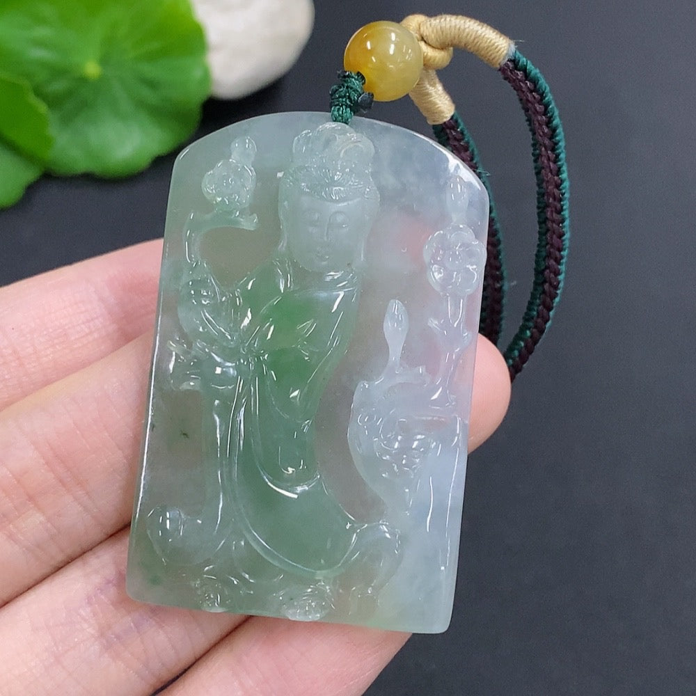 Jadeite Guanyin Pendant . (Including Rope Weight) | Huiliu Certified
