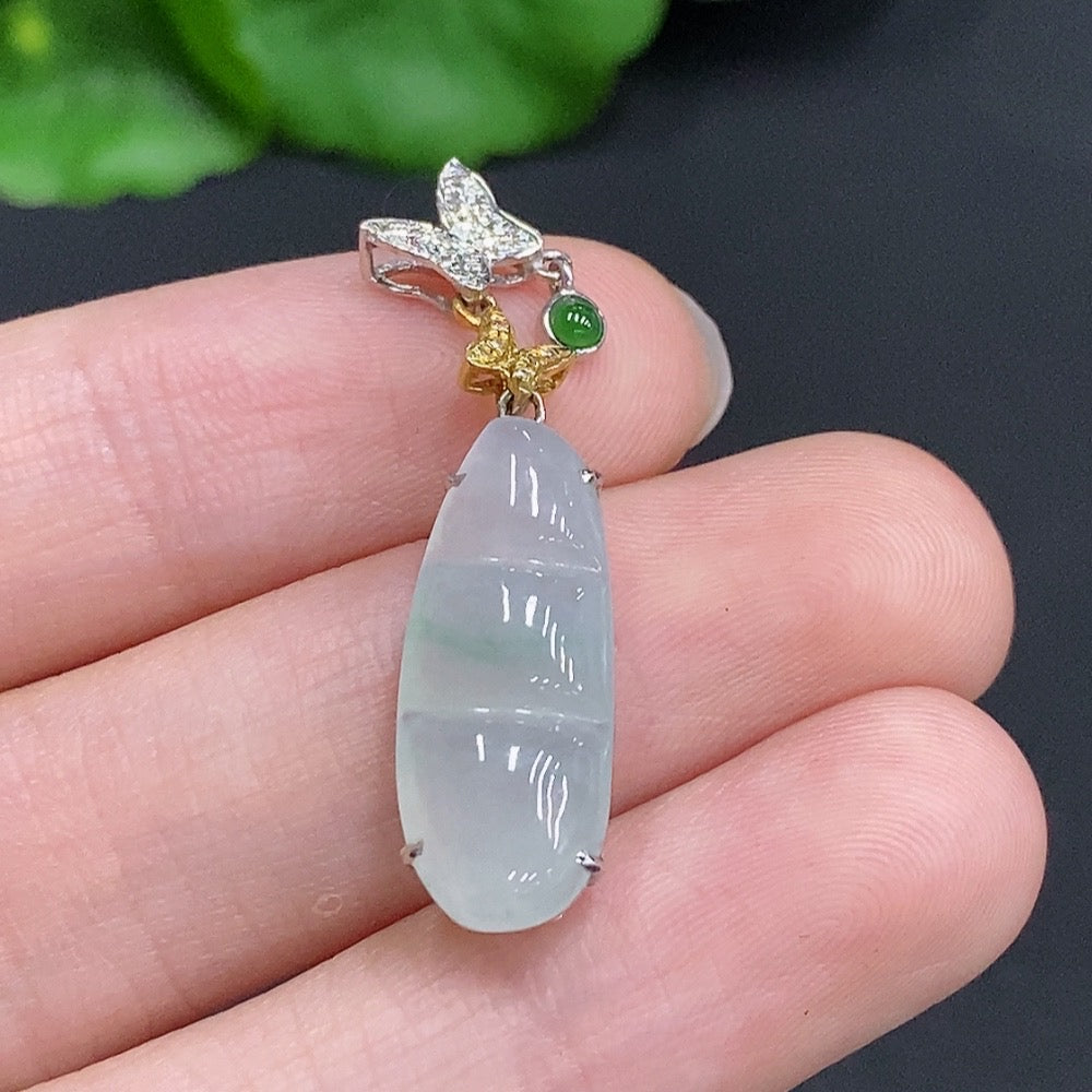 Jadeite Lucky Bean Pendant . | Huiliu Certified