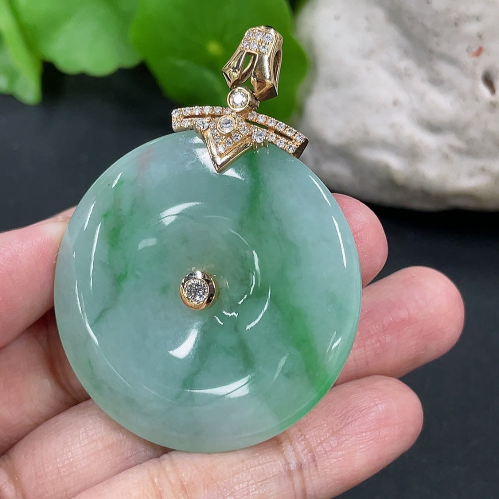 Jadeite Peace Knot Pendant with 18K Gold Clasp and Diamond Accents
