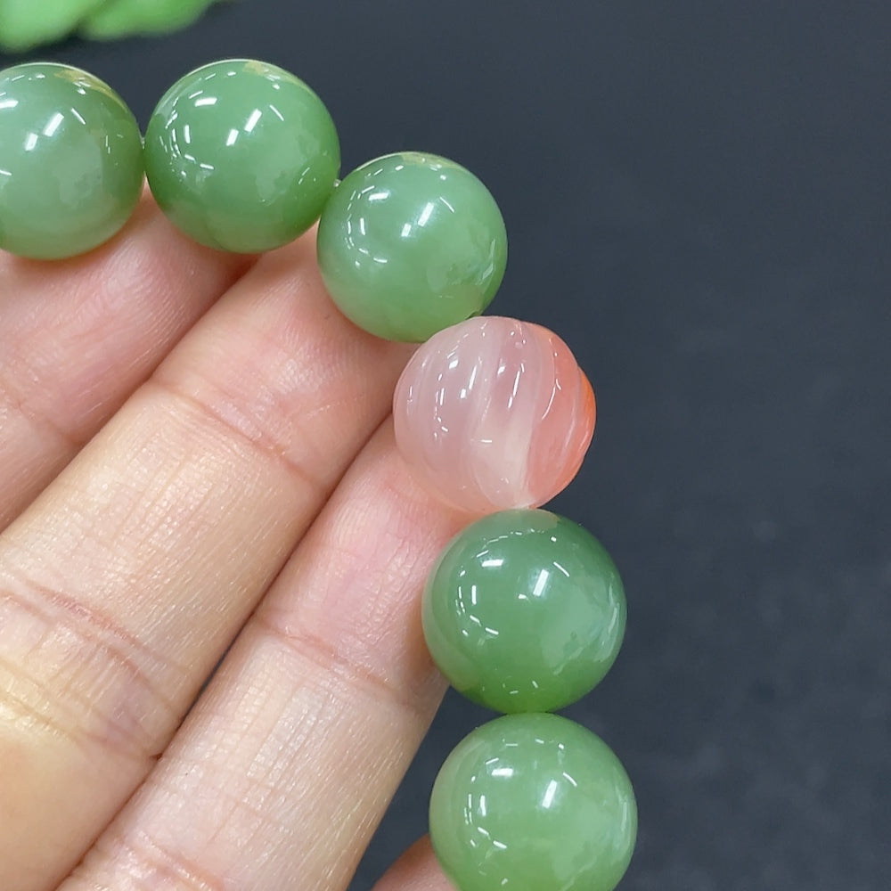 Hetian Jade Jasper Bracelet, approx. 11.8mm, total weight approx. 42.2g, with Southern Red Agate