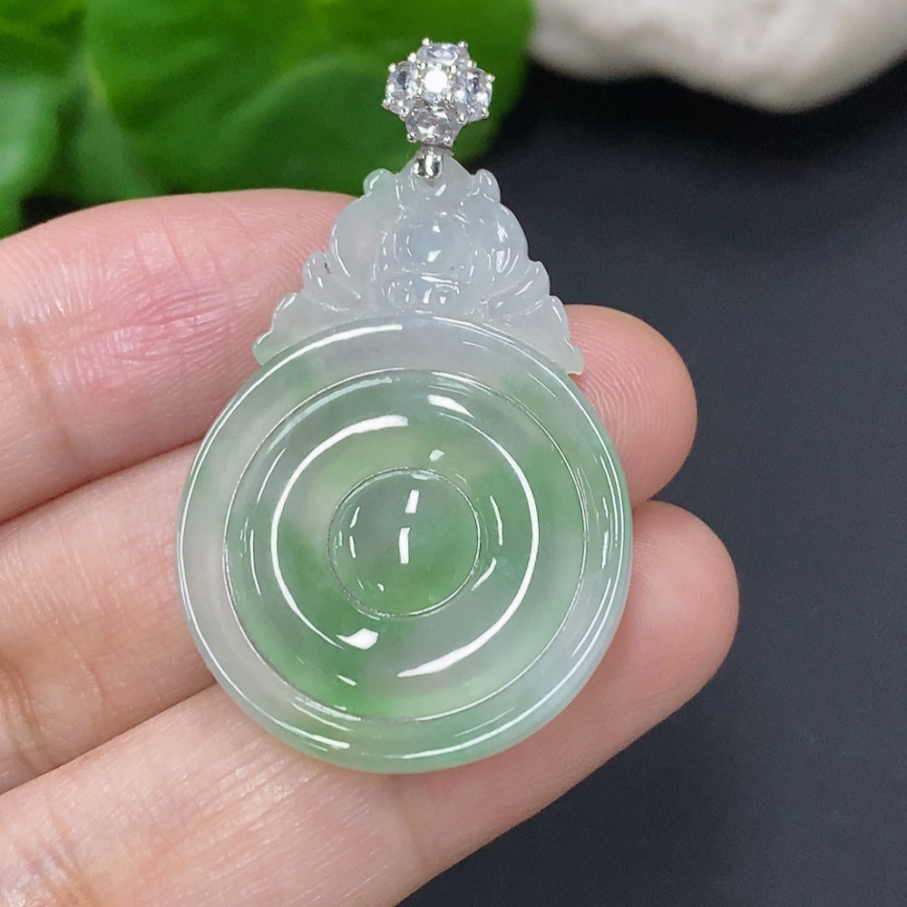 Jadeite Pendant with 18k Clasp and Diamond Accents, Total Weight Approximately 4.7g