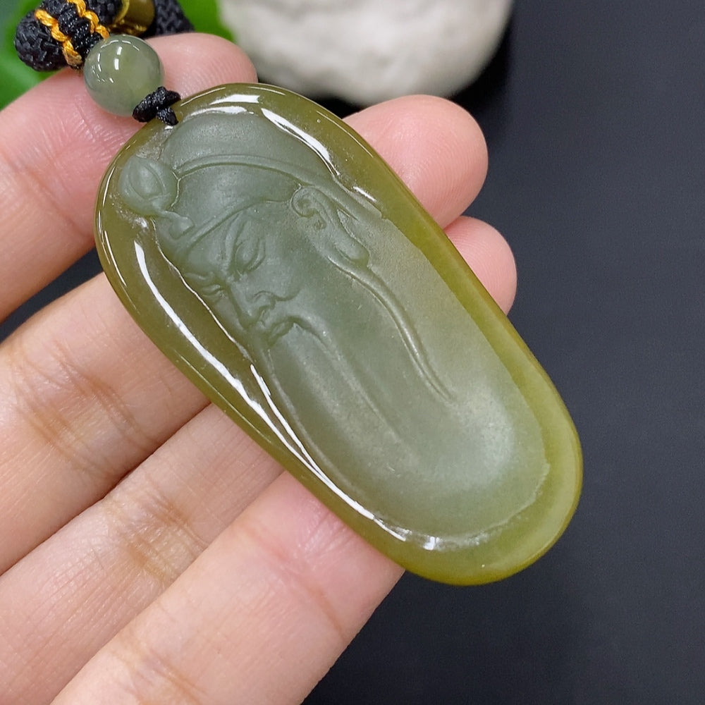 Jadeite Guan Gong Pendant Total Weight Including Rope Approximately 21.5g