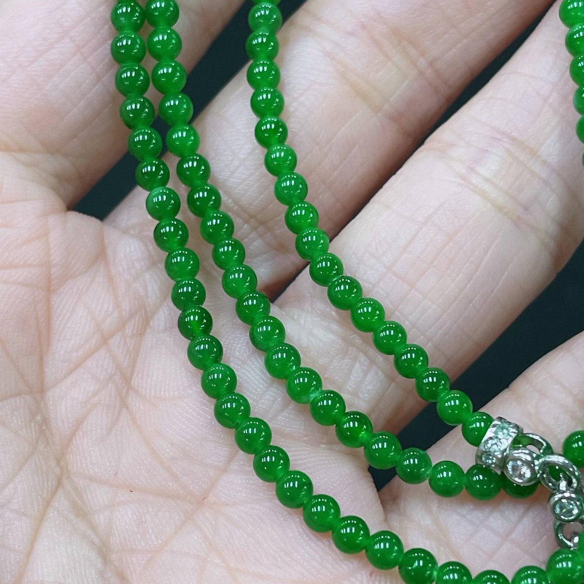 HUILIU HQ jadeite bead necklace with 3.1mm jade beads, non-gold, total weight 11.4g, natural green jade jewelry.
