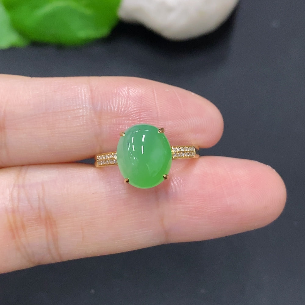 Jadeite Cabochon Ring with 18K Gold (Accented with Diamonds)
