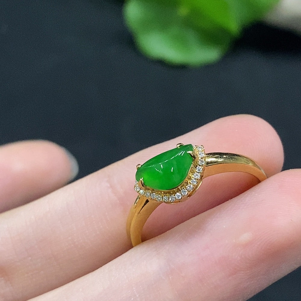 Jadeite Inlaid Ring with Diamond . | Huiliu Certified