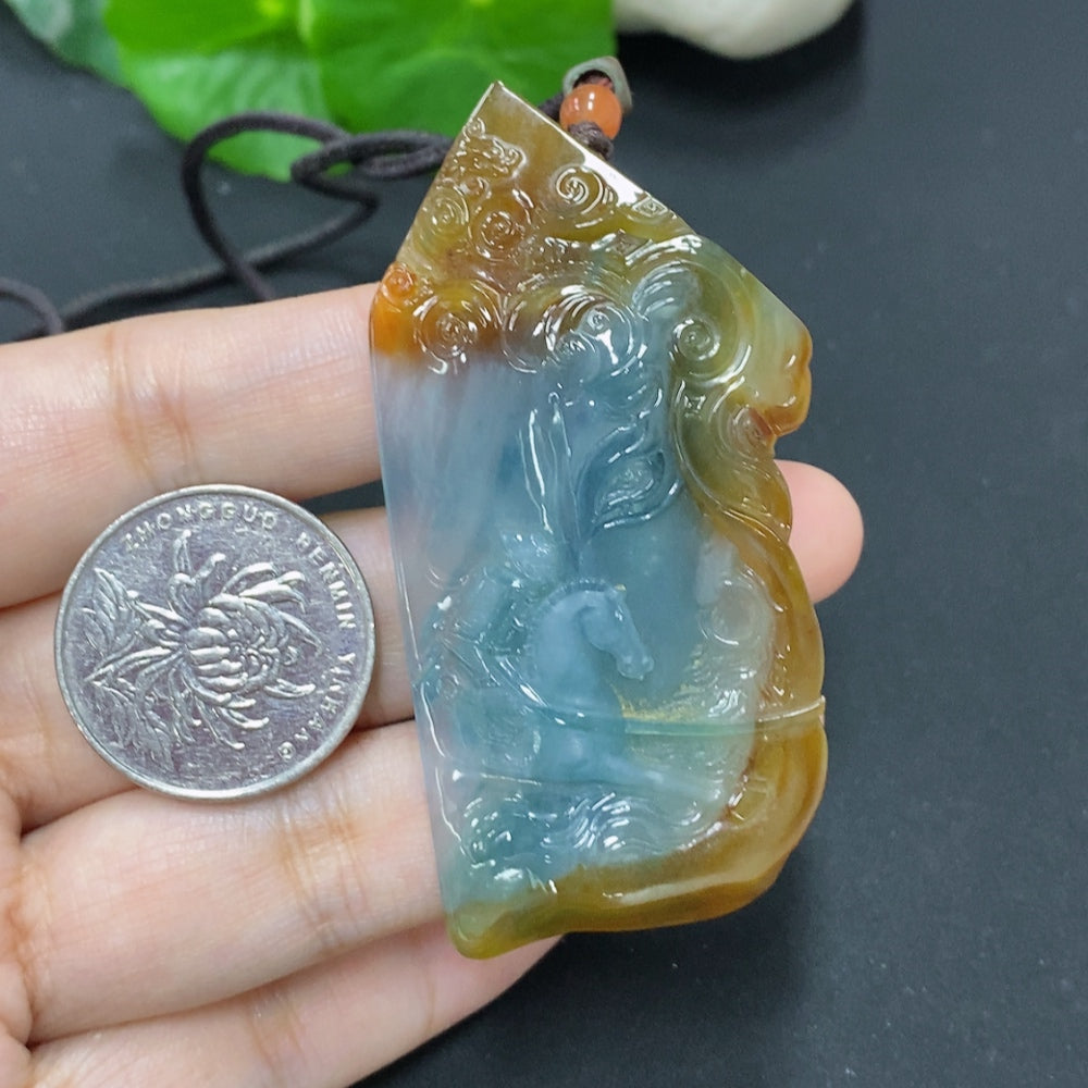 HKHQ Jadeite Success Achieved Pendant necklace featuring a polished jadeite pendant on a delicate chain.