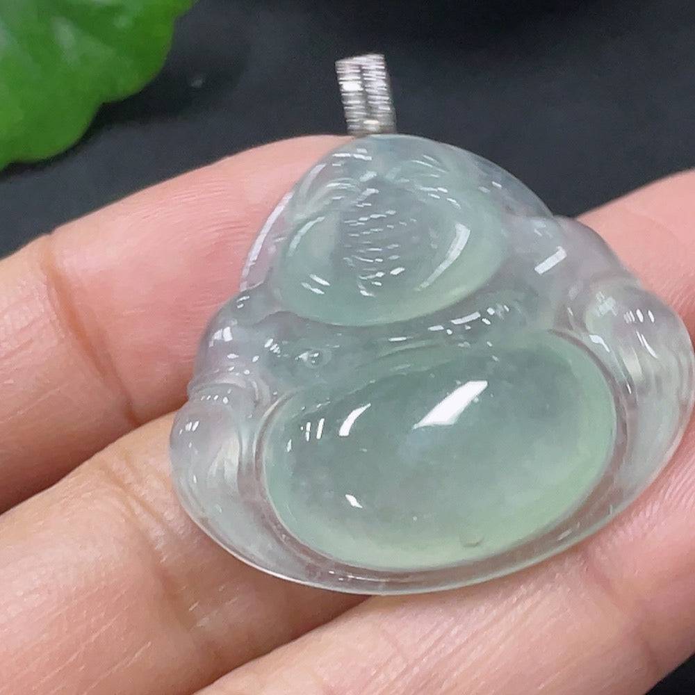 Jadeite Buddha pendant with 18K gold accents and diamond details, crafted by HUILIU HQ, weighing approximately 6.53 grams.
