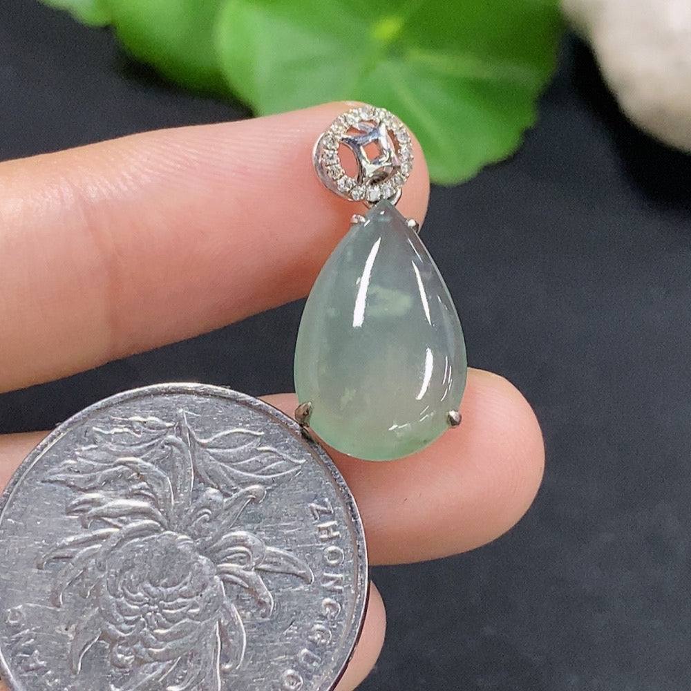 Jadeite Water Drop Pendant with 18K Gold and Diamond Accents