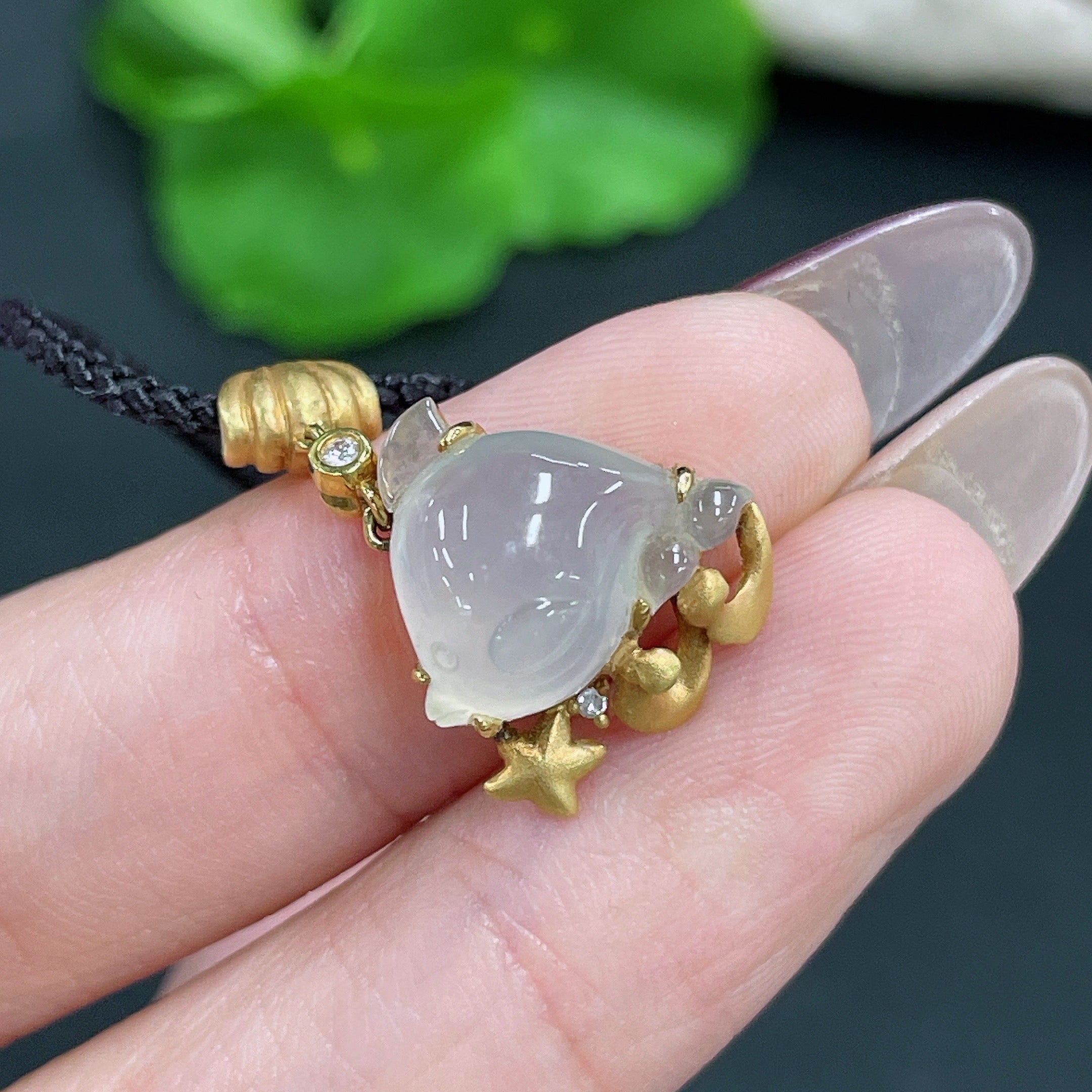 Jadeite Inlaid Pendant No Hallmark Content Diamond Accent . (Including Cord) | Huiliu Certified