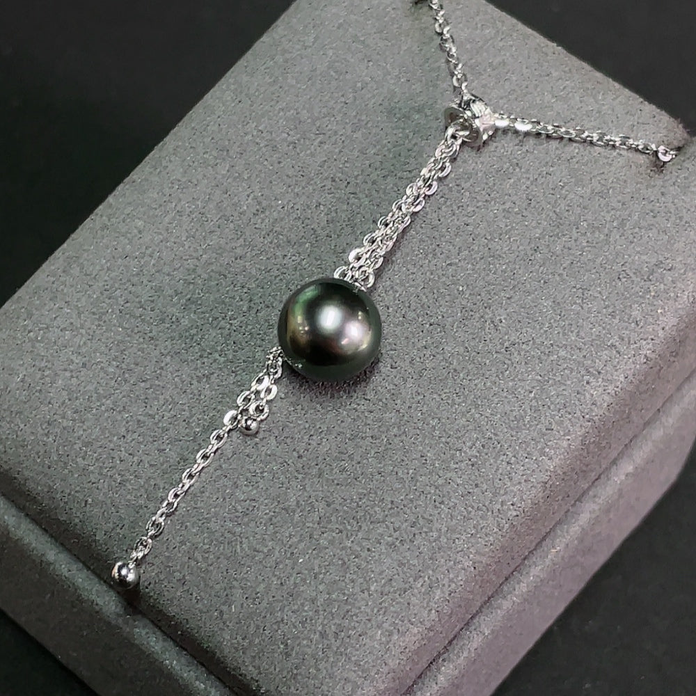 HKHQ seawater pearl necklace with 18k gold chain, featuring a 9.9mm pearl, total weight around 4.93g, elegant jewelry piece