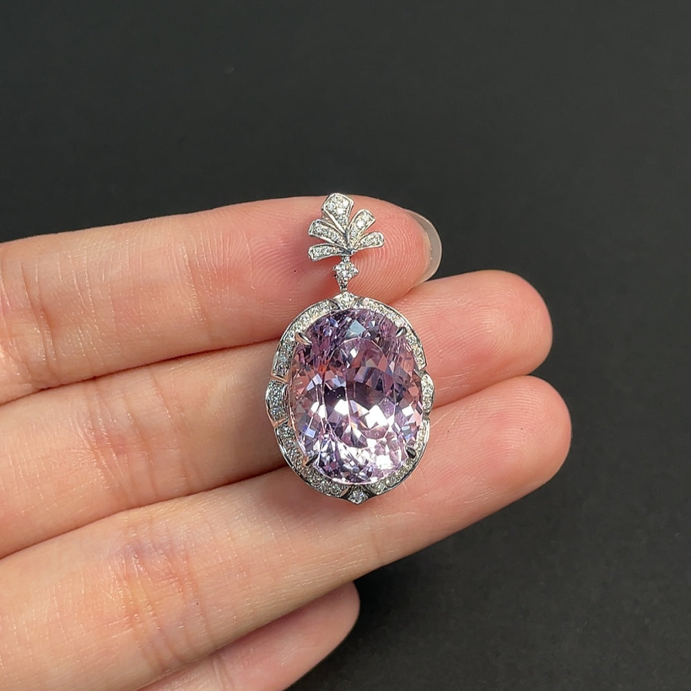 18k Spodumene Pendant, Color Origin Undetermined, with Diamond Accents, Total Weight Approximately 6.51g