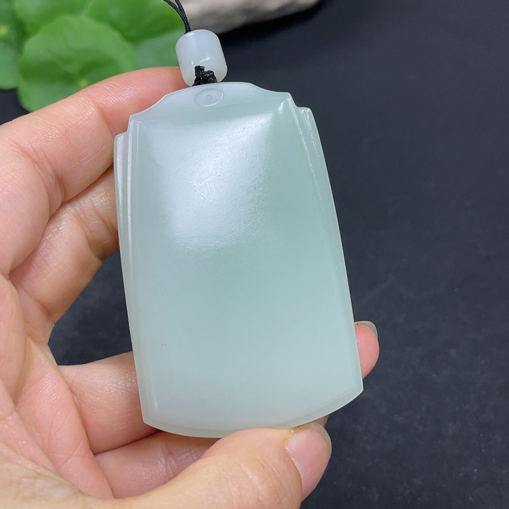 Heitian jade plain pendant necklace by HKHQ, showcasing a smooth, polished jade pendant with a natural green hue.
